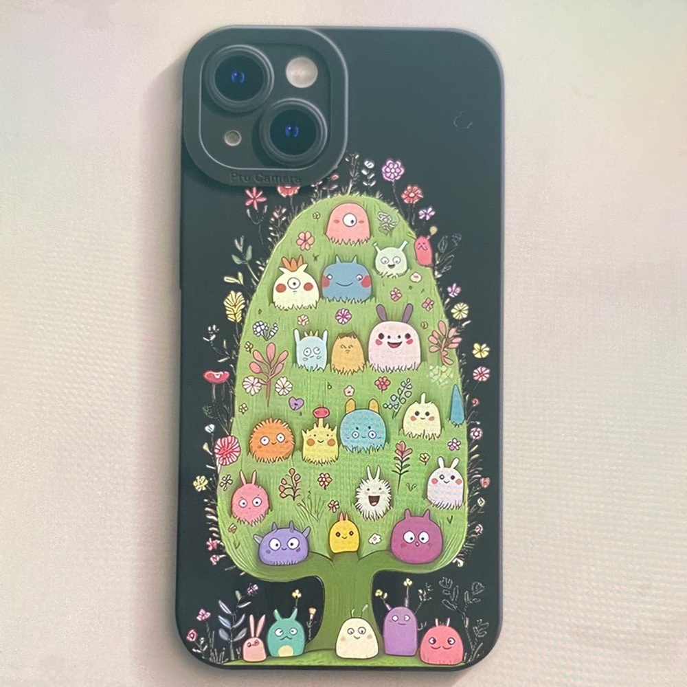 Cute Monster Tree Phone Case - Black & Green